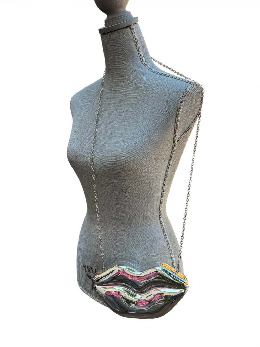 Silver Metallic Lip Shaped Clutch Bag Glam Maximalist Festival Party